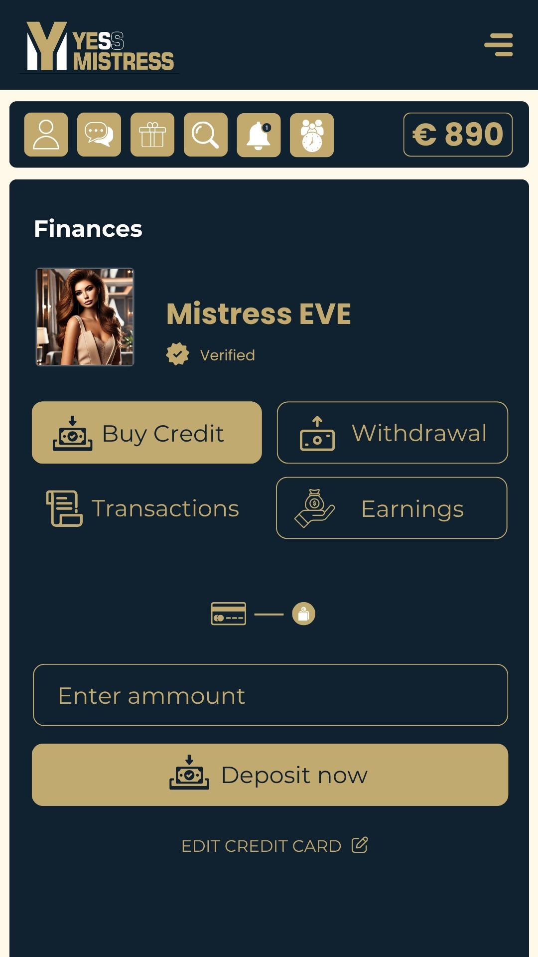 Finance screen